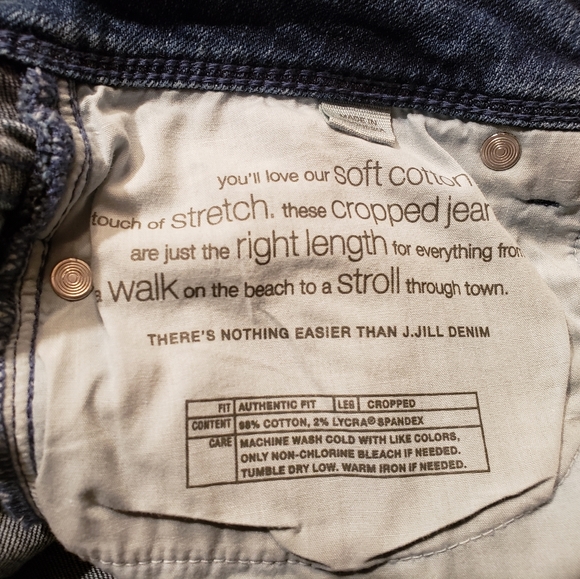 J Jill "Authentic Fit" Embroidered Cropped Jeans, Size 4, medium blue denim. - Picture 4 of 5